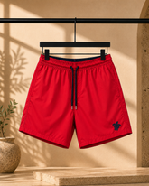 Bicolor Plain Men Swim Shorts - Poppy Red- M-6xl