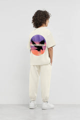 Kids Oversized Falcon Sunset Print T-Shirt - Boys/Ivory