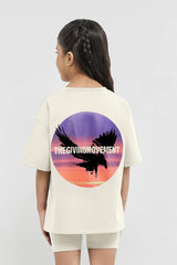 Kids Oversized Falcon Sunset Print T-Shirt - Girls/Ivory