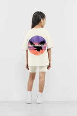 Kids Oversized Falcon Sunset Print T-Shirt - Girls/Ivory