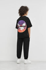 Kids Oversized Falcon Sunset Print T-Shirt - Boys/Black