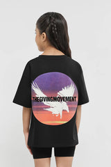 Kids Oversized Falcon Sunset Print T-Shirt - Girls/Black