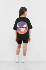 Kids Oversized Falcon Sunset Print T-Shirt - Girls/Black