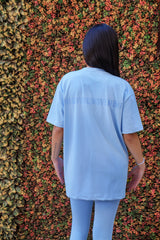 Oversized Tonal Back Print T- Shirt - Powder blue