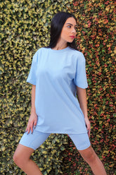 Oversized Tonal Back Print T- Shirt - unisexxxx Powder blue