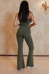 Flared Front Split Leggings- Khaki