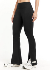 Flared Front Split ThermaSoft Leggings - Black