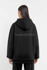 Oversized Tonal Back Print Hoodie - Black