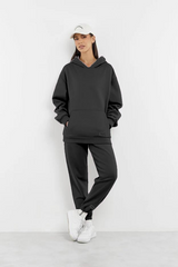 Oversized Tonal Back Print Hoodie - Black