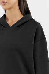 Oversized Tonal Back Print Hoodie - Black