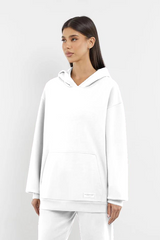 Oversized Tonal Back Print Hoodie - White