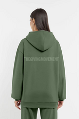 Oversized Tonal Back Print Hoodie - Khaki