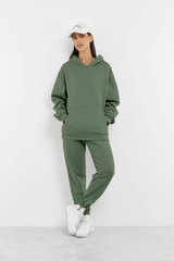 Oversized Tonal Back Print Hoodie - Khaki