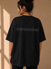 Oversized Tonal Back Print T- Shirt - Black