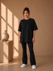 Oversized Tonal Back Print T- Shirt - Black