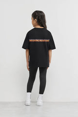 Oversized Sticker Print T-Shirt - Girls/Black
