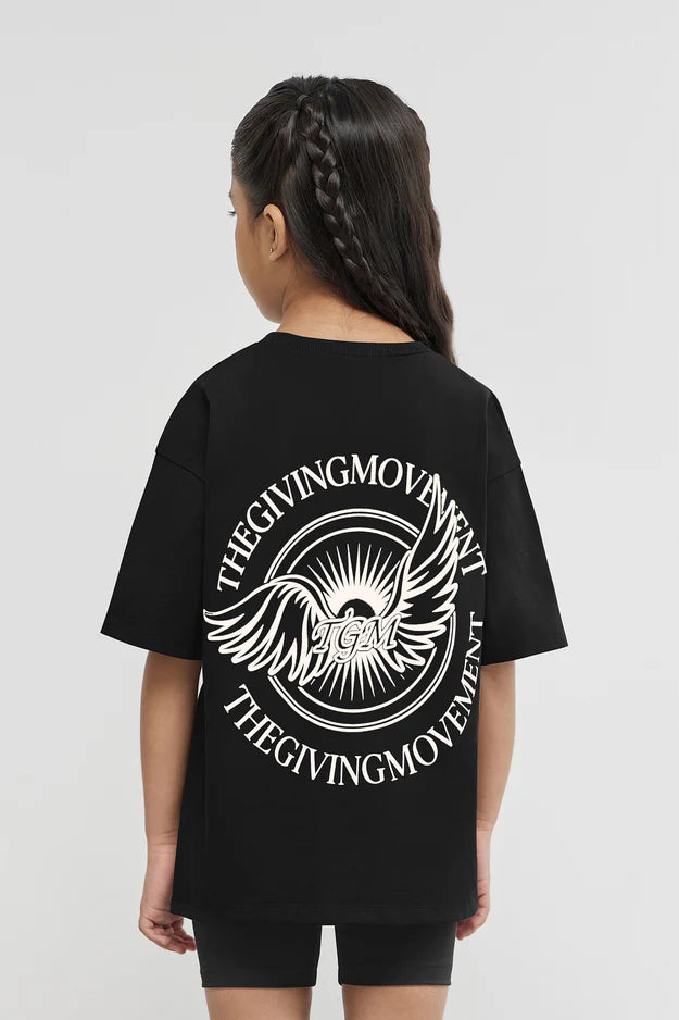 Kids Oversized Wings Motif T-Shirt - Girls/Black