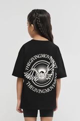 Kids Oversized Wings Motif T-Shirt - Girls/Black