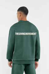 Oversized Contrast Back Print Sweatshirt - Men/ Dark Sage