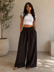 Honeycomb Wide-Leg Linen Pants